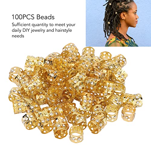 100Pcs Dreadlocks Beads, Sparkling Rhinestone Fashionable Hair Braiding Rings for Hair Decoration (Gold)