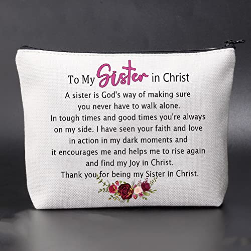 JNIAP Sister In Christ Cosmetic Bag Birthday Gift For Sister In Christ Gifts For Women Makeup Pouch Christian Sister Gift(A sister is God's way)