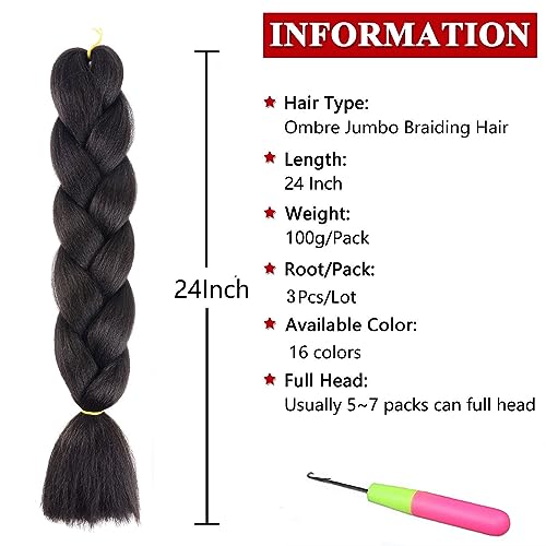 Xtrend 3 Pcs Braiding Hair Crochet Braids Hair 24 Inch Synthetic Jumbo Box Braids Hair Extension for Women 100g/pc (3 Pieces,1B#) …