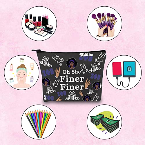 TSOTMO Zeta Social Worker Gift Oh She Finer Finer Makeup Zipper Pouch Bag For Women Sister Greek Sorority Cosmetic Bag ZPB Gift(BLK-Finer Finer)