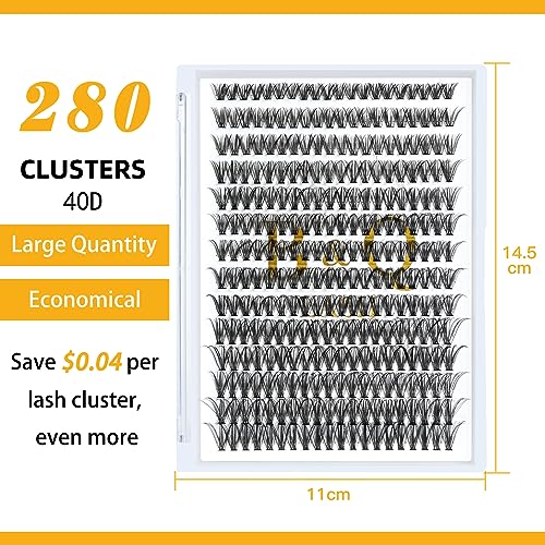 Lash Clusters 40D-C-13 LASH Individual Lashes 280 Clusters False Eyelash 10D 20D 30D 40D Lash Clusters Extensions Individual Lashes Cluster DIY Eyelash Extensions at Home (40D-C,13MM)