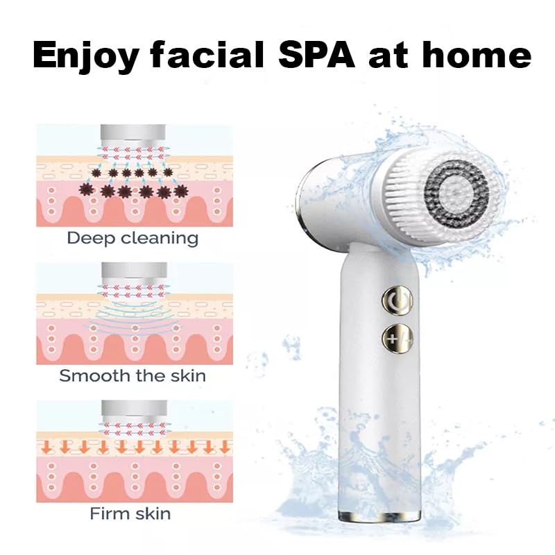 Facial Cleansing Brush, KissDate 6 in 1 Electric Face Scrubber Face Wash Brush Rechargable IPX6 Waterproof Face Scrubber Exfoliator with 6 Brush Heads, Gifts for Teen Girls Women Men