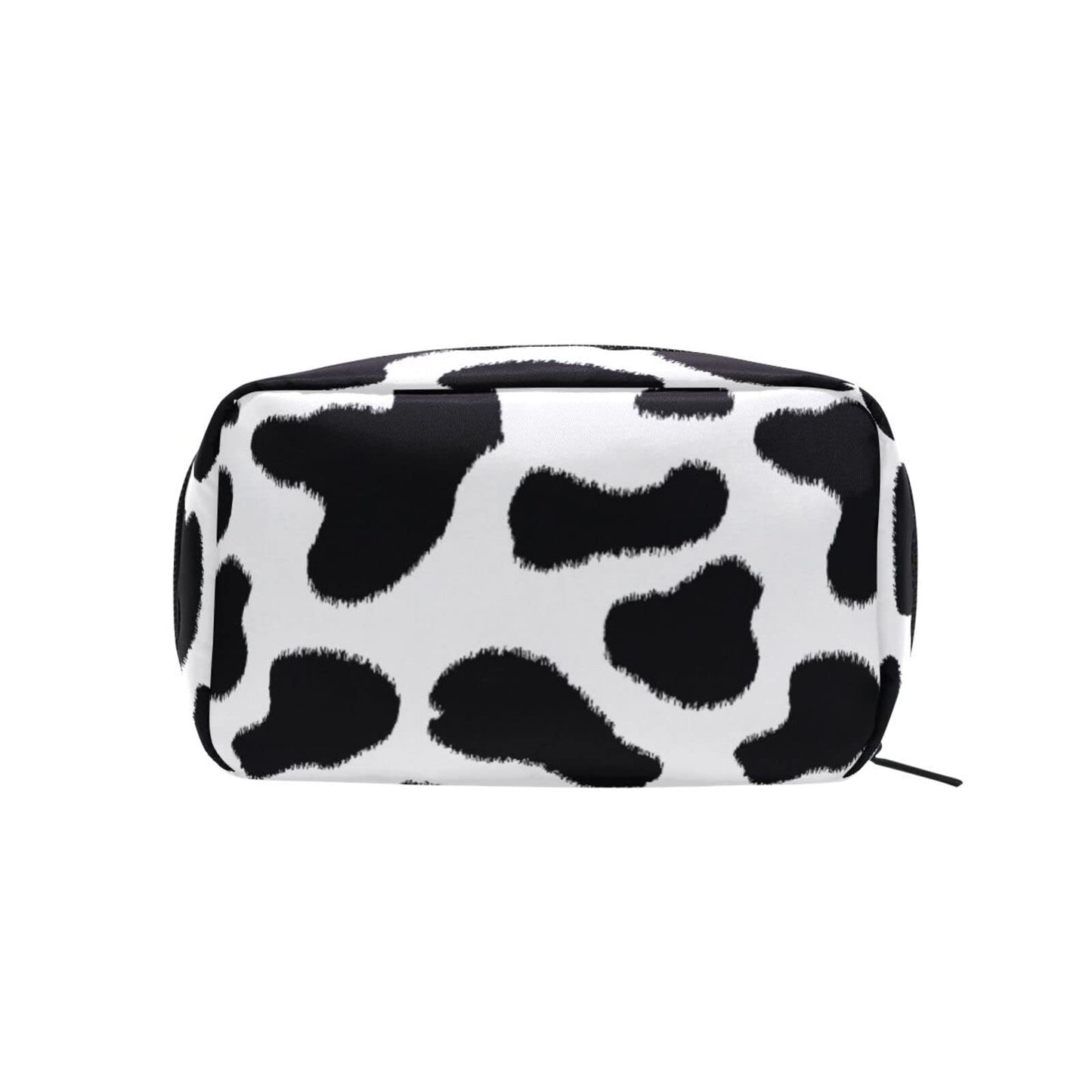 JHKKU Cows Print Makeup Bag Portable Square Cosmetic Bag Black Zipper Storage Bag for Women Travel Toiletry Bag