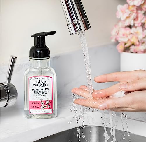 J.R. Watkins Foaming Hand Soap Pump with Dispenser, Moisturizing All Natural Foam, Alcohol-Free, Cruelty-Free, USA Made, Use as Kitchen or Bathroom Soap, Cherry Blossom, 9 fl oz, 3 Pack