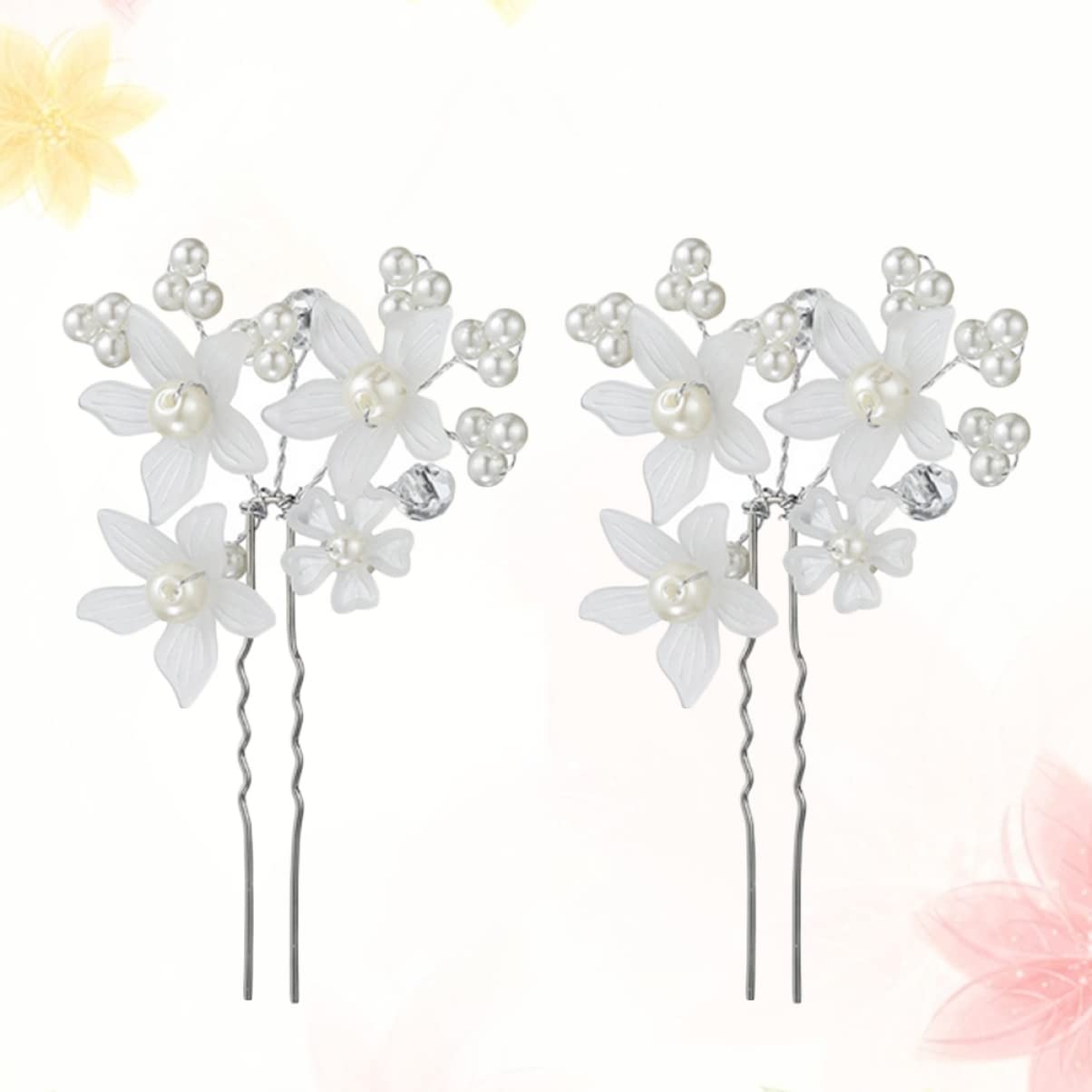 LALAFINA 12Pcs Flower Bridal Hair Pins White Flower U Shape Hairpins Pearl Bridal Hair Pins Bride Hair Piece Wedding Hair Accessories for Bridal Women