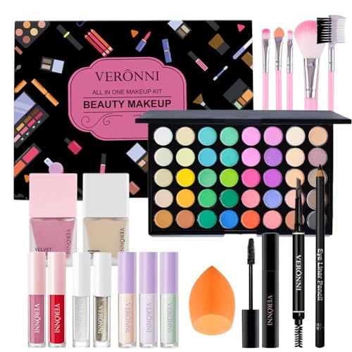 Makeup Kit for Women Full Kit, All in one makeup kit with Eyeshadow Eyeliner Eyebrow Lip Gloss Face Makeup & Brushes Full Starter Cosmetics Set For Girls & Teens (Set A)