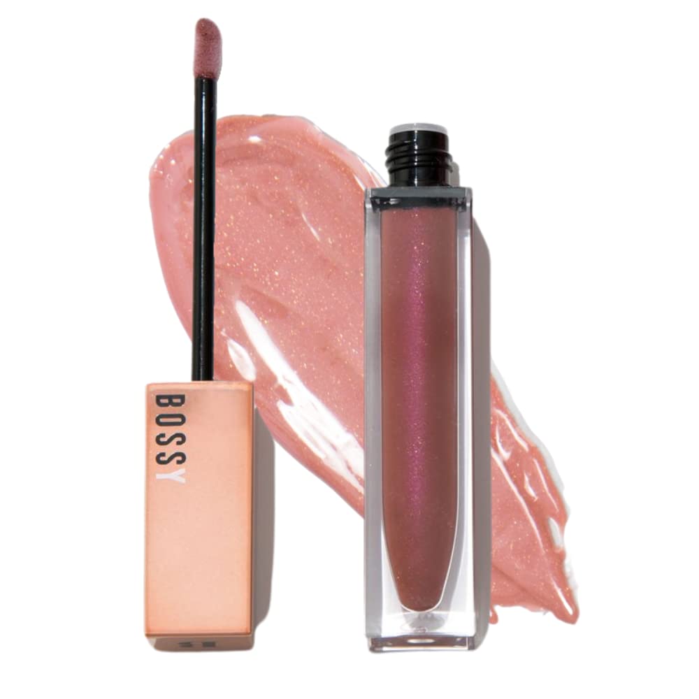 Bossy Cosmetics Vegan Lip Gloss for Soft Lips, Plumping Oil, Hydrating Non-Stick Lipgloss for Women, Provides Maximum Shine, Paraben and Cruelty Free (UNAPOLOGETIC - Pink Nude Color)