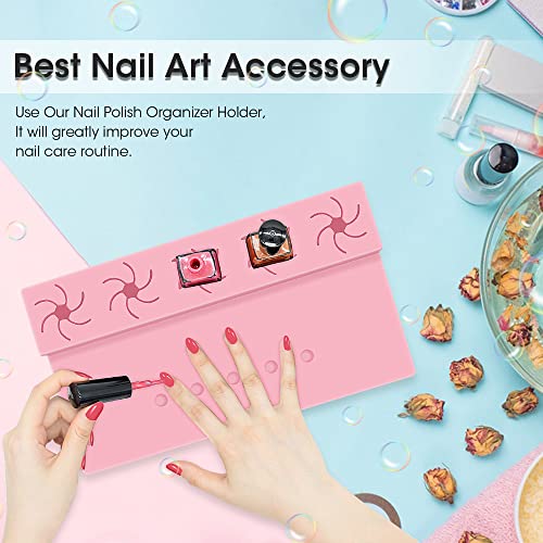 Nail Polish Holder 2 in 1 Silicone Fingernail Painting Tools Nails Art Accessories Organizer Case Set Hand Rest Mat with Anti-Spill Bottle Stand and Finger Separators for Pedicure Manicure (Black)