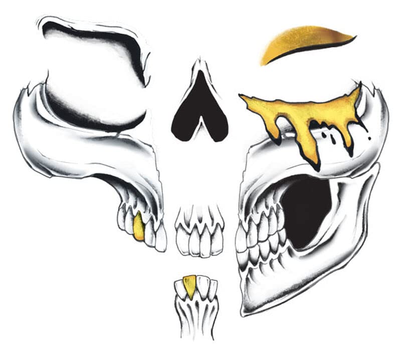 Halloween Temporary Costume Tattoo Kit Men or Women - (Metallic Glam Skull) - 2 Kits