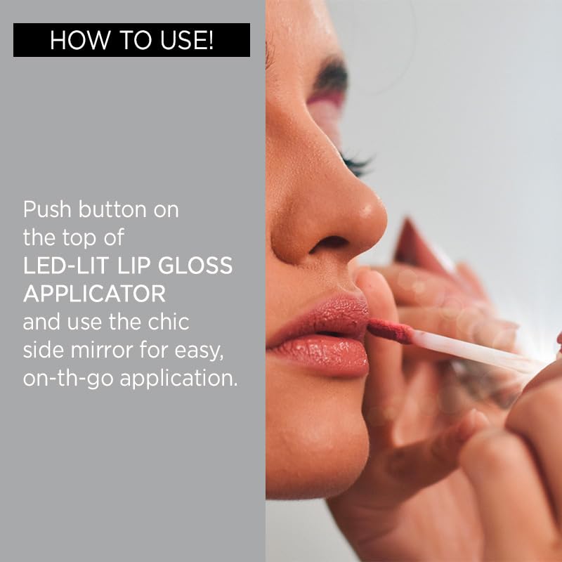 Pure Cosmetics Pure Illumination Lip Gloss - LED-lit Applicator w/Side Mirror - Non-Sticky, Moisturizing & Hydrating Lip Glosses - Soothes & Heals Dried Chapped Lips (Wine Berry)