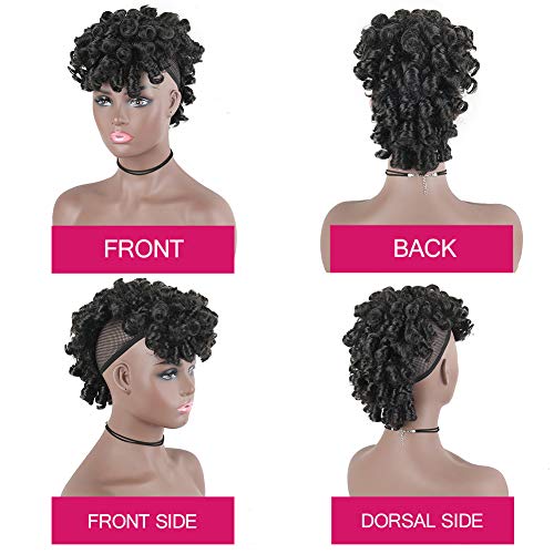 Oseti Short Curly Mohawk Wig Mohawk Hair Clip in Hair Extension Nature Black Mohawk Wigs for Black Women, Deep Wave Mohawk Ponytail Wig with Bangs Faux Hawk Hairpieces for Women Girls (2#)