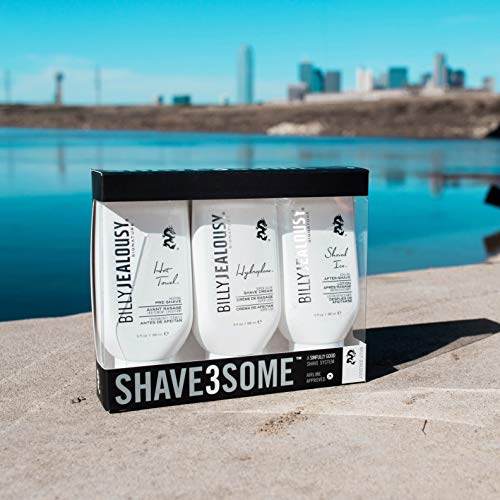 Billy Jealousy Shave3some Travel-Size Trio Shaving Kit for Men with Heating Pre-Shave, Super Slick Shave Cream and Cooling After-Shave, Citrus Scent, 3 Fl Oz Each