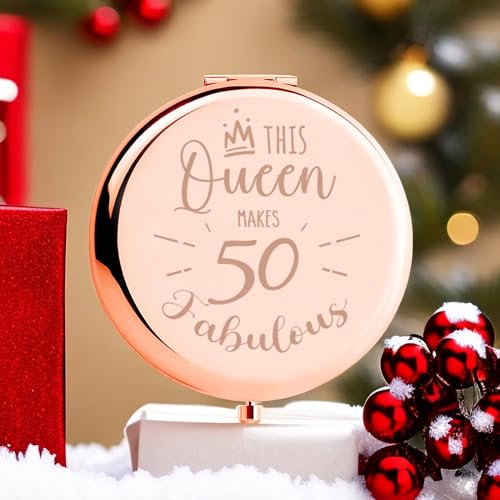 Kasuwow 50th Birthday Gifts for Women Compact Mirror, 50th Birthday Gift Ideas, 50 Year Old Gift for Her, Happy 50th Birthday Mirror Decorations