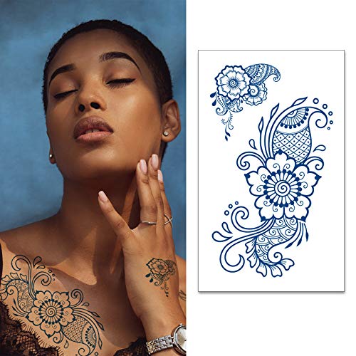 Aresvns Temporary Tattoo for Men & Women,Semi-Permanent Tattoos Waterproof and Long-Lasting 2 Weeks,Dark Blue Realistic Fake Tattoos Christmas Gift