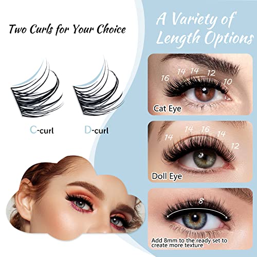 Lash Clusters 84 Pcs Cluster Lashes Eyelash Clusters DIY Cluster Eyelash Extensions Individual Lashes Thin Band & Soft(Haze,D-14mm)