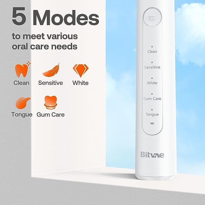 Bitvae R2 Rotating Electric Toothbrush for Adult, 5 Modes Rechargeable Power Toothbrush ＆ Water Flosser and Electric Toothbrush Combo Bundle, 3 Modes Rechargeable Water for Adult, White