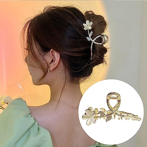 Souarts 6 PCS Hair Clips, Flower Claw Clips for Women Girls, Metal Hair Clips, Powerful Hold Hair Shark Clips Gifts for Women Girls (B-2pcs-Gold Cat Eye)