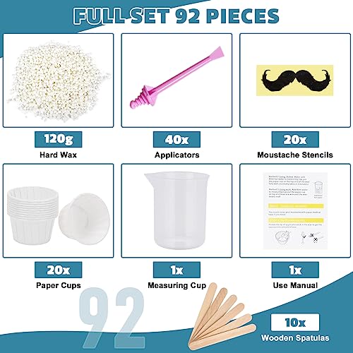 120g Nose Wax Kit for Men and Women, Nose Wax with 30 Pink Applicators, 20 Mustache Guards, 20pcs Paper Cup, 10pcs Wooden Sticks, Nose Hair Waxing Painless Nose Hair Removal at Least 20 Times Usage