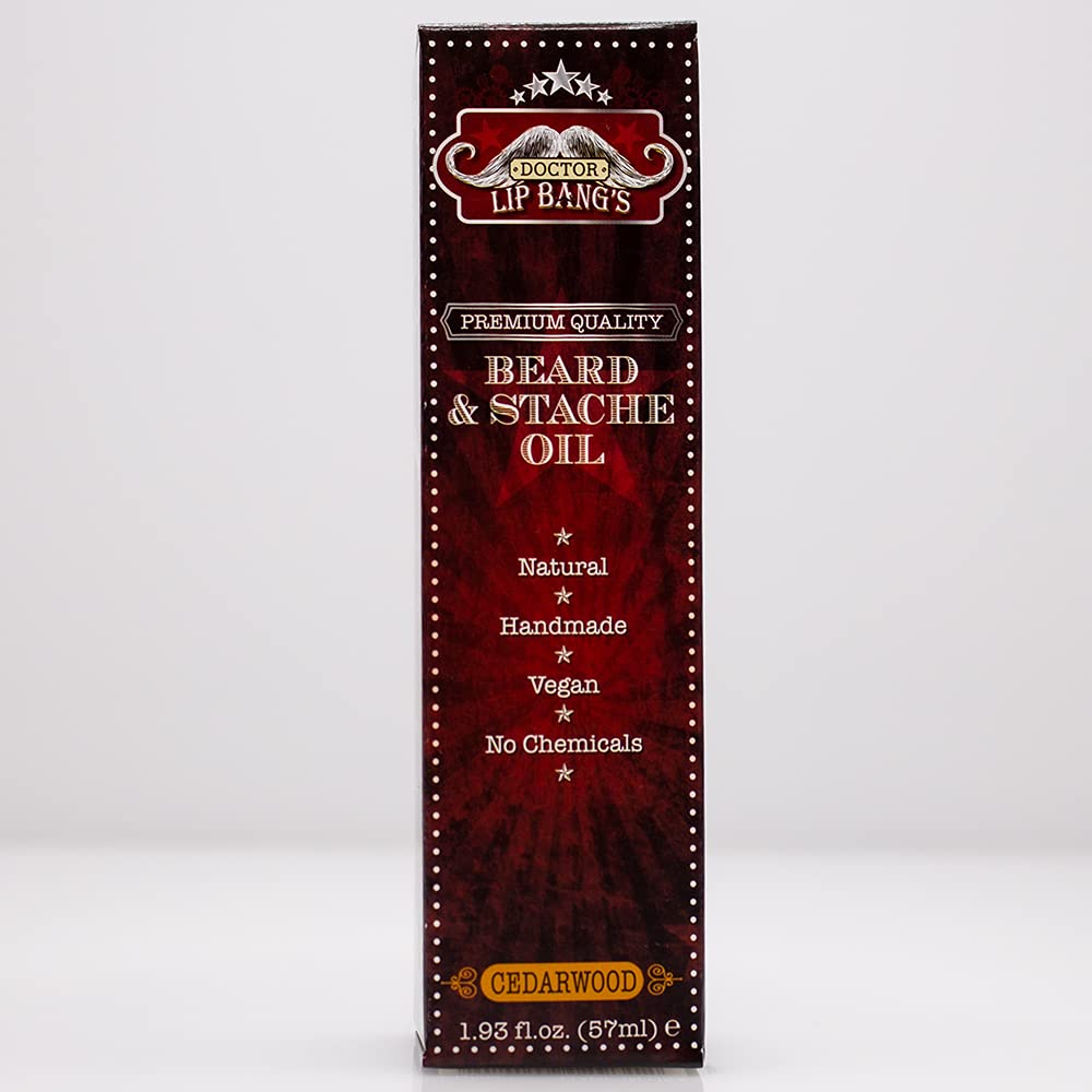 Doctor Lip Bang's Vegan Beard and Stache Oil | Cedarwood | Cruelty Free | 100% All Natural | Paraben Free | Made in the United States | Great for Grooming Beards and Mustaches