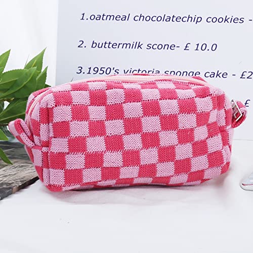 SxoSyo 2 Pcs Cosmetic Bags for Women Makeup Bag Purse Travel Toiletry Zipper Storage Pouch Make up Brushes Organizer for Gifts (Checkered, Pink 2)