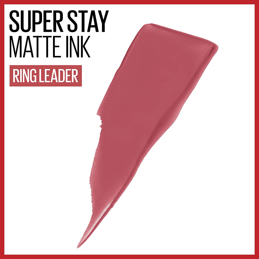 Maybelline Super Stay Matte Ink Liquid Lipstick Makeup, Long Lasting High Impact Color, Up to 16H Wear, Ringleader, Mauve Pink, 1 Count