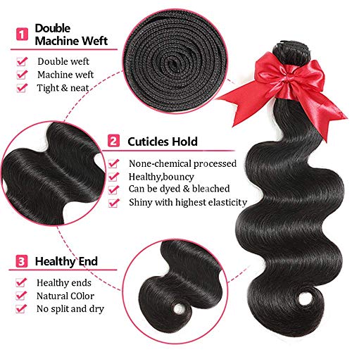 10A Brazilian Body Wave 26 Inch (Pack of 1) Bundles Human Hair 1 Bundle 100% Unprocessed Virgin Remy Hair Body Wave Single Bundles Human Hair Weave Bundles Natural Black