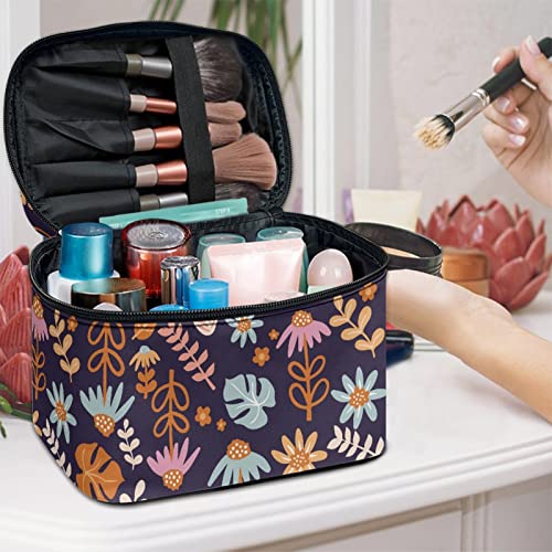 Horeset Abstract Hippie Flower Print Cosmetic Bag Waterproof Fashion Makeup Bag Portable Pouch Accessories for Travel Outdoor