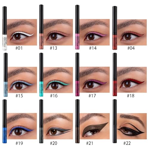 MAEPEOR 12 Color Matte Liquid Eyeliner Set Smooth Pigmented Colorful Eyeliner Line Pen Waterproof Smudgeproof Long Lasting Eyeliner Eyeliner Eye Makeup Gift Kit for Women and Girls (Set 02)