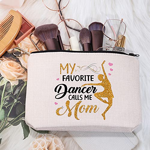 MEIKIUP Dance Mom Gift Ballet Mom Makeup Bag Dance Womens Gift My Favorite Dancer Calls Me Mom Travel Zipper Cosmetic Bag (Dancer Calls Me Mom tote bag)