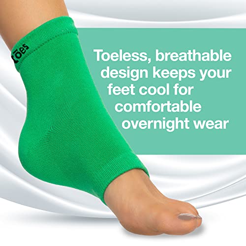 ZenToes Moisturizing Heel Socks 2 Pairs Gel Lined Toeless Spa Socks to Heal and Treat Dry, Cracked Heels While You Sleep (Regular, Green)