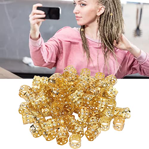 100Pcs Dreadlocks Beads, Sparkling Rhinestone Fashionable Hair Braiding Rings for Hair Decoration (Gold)