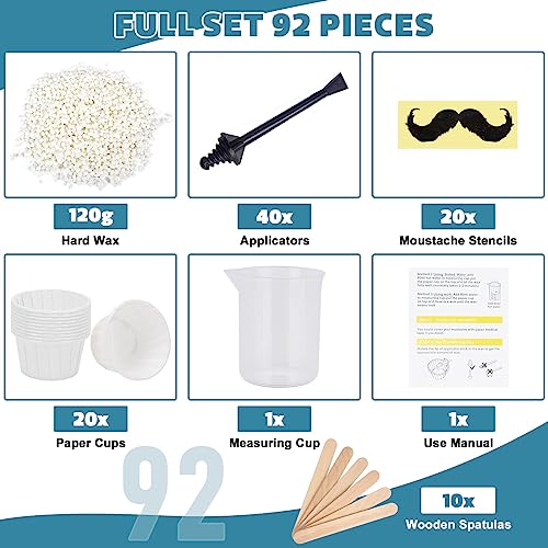 120g Nose Wax Kit for Men and Women, Nose Waxing with 30 Black Applicators，20 Mustache Guards, 20pcs Paper Cup, 10pcs wooden sticks - Nose Hair Wax Painless Nose Hair Removal at Least 20 Times Usage