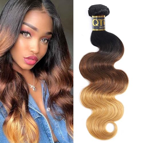 QTHAIR 14A Grade Ombre Body Wave Hair 1 Bundle Brazilian Body Wave Weave 100% Human Hair Extensions 3 Tone 1b 4 27 Color Ombre Human Hair Bundle for Black Women 26"