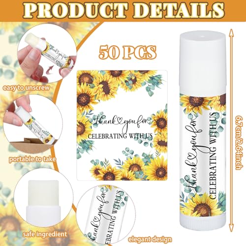 Siifert 50 Pcs Wedding Bridal Shower Lip Balm Bulk Sunflower Wedding Bachelorette Favor Vanilla Lip Balm Favors Chapped Sticks Pack Bulk Bridesmaid Gifts Small Thank You Gifts for Women Guests