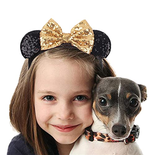 JOYFISCO Mouse Ears Headbands Shiny Bow Mouse Ears Headband Glitter Party Princess Decoration Cosplay Costume for Women Girls