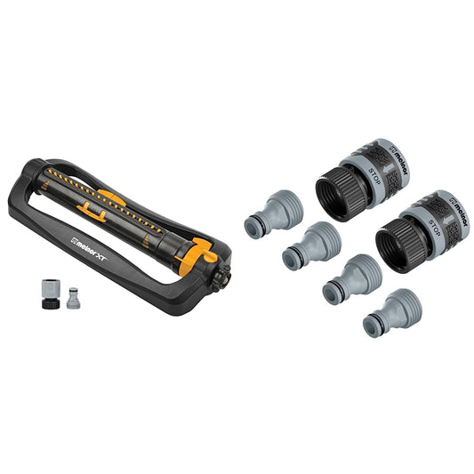 XT Turbo Oscillating Sprinkler & 65175AMZ 6 Piece Quick Connect Set Connector Bundle, Black, Blue