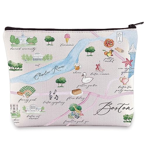 WZMPA Boston City Map Cosmetic Bag Boston Travel Souvenir Gift Boston Long Distance Relationship Makeup Zipper Pouch Bag Boston Merchandise (Boston)