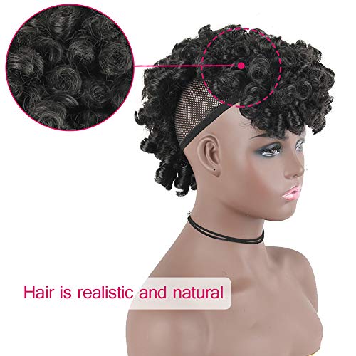 Oseti Short Curly Mohawk Wig Mohawk Hair Clip in Hair Extension Nature Black Mohawk Wigs for Black Women, Deep Wave Mohawk Ponytail Wig with Bangs Faux Hawk Hairpieces for Women Girls (2#)