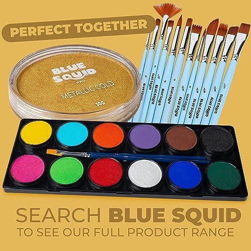 Blue Squid PRO Face Paint - Professional Water Based Single Cake Facepaint & Body Paints - SFX Makeup, Kids Adults Face Painting for Costume, Halloween, Cosplay - Metallic Gold 30g / 1oz