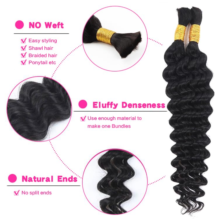 Selina Human Braiding Hair 1 Bundle 50g Loose Deep Human Hair Bulk Micro Braiding Hair Human Hair Deep Wave Bulk Human Hair For Braiding Natural Black Color (Loose Deep, 28inch)