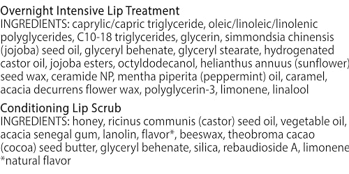 Burt’s Bees Conditioning Lip Scrub and Overnight Intensive Lip Treatment, With Ceramides, College Back to School Dorm Essentials, Exfoliates and Hydrates Lips 8 Hours, Natural Origin, 2 Jars, 0.25 oz