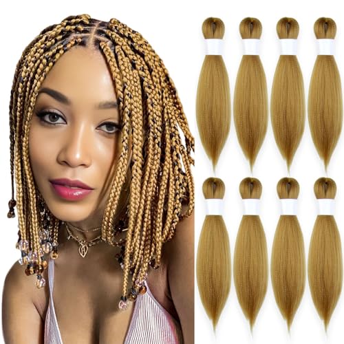 KAVSORAPI Blonde Braiding Hair 12 Inch Pre Stretched Hair Short Straight Crochet Braids Yaki Texture Synthetic Fiber 8 Packs (27#/Honey Blonde)