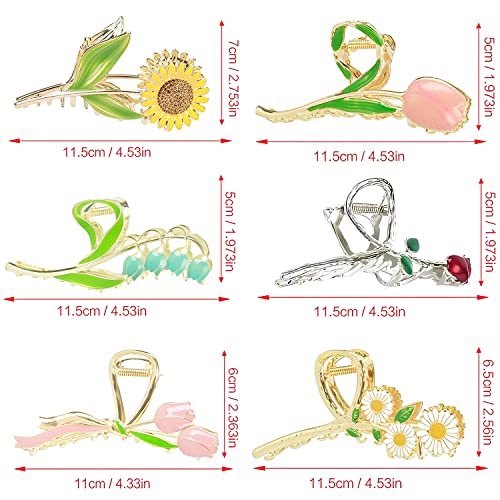 Flower Metal Hair Claw Clips 6 Pcs Cute Large Tulip NonSlip Hair Barrettes Strong Hold Hair Clamps Fashion Hair Accessories for Woman Girls with Long Thick Thin Curly Hair (A Style)