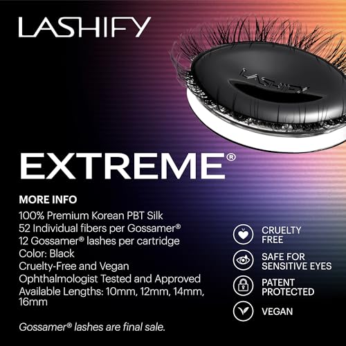 Lashify Extreme 10mm Gossamer DIY Eyelash Extensions Refill, Black, Easy False Lashes To Add Tremendous Volume