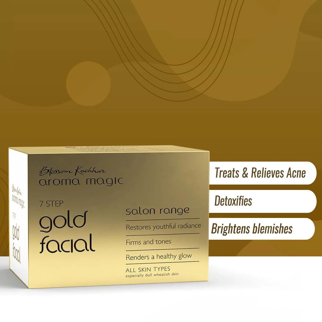 Aroma Magic Gold Facial Kit - Multi Use | 7 Steps Skincare Set | Firming & Toning Facial Kit | Enhance Dull Skin for Youthful & Radiant Glow | for All Skin Types