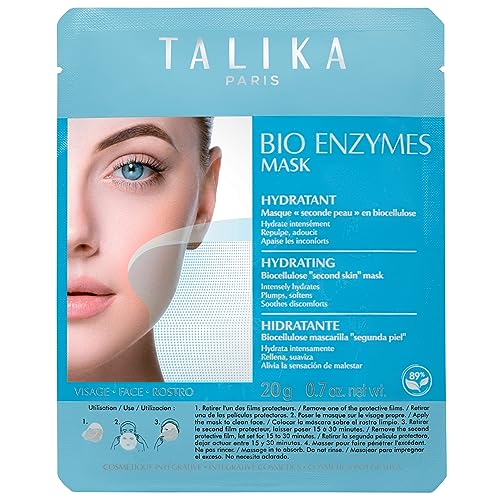 Talika Bio Enzymes Hydrating Mask - Moisturizing & Soothing Face Mask - Biocellulose Instant Glow Mask - Second Skin Effect Beauty Sheet Mask - 20g