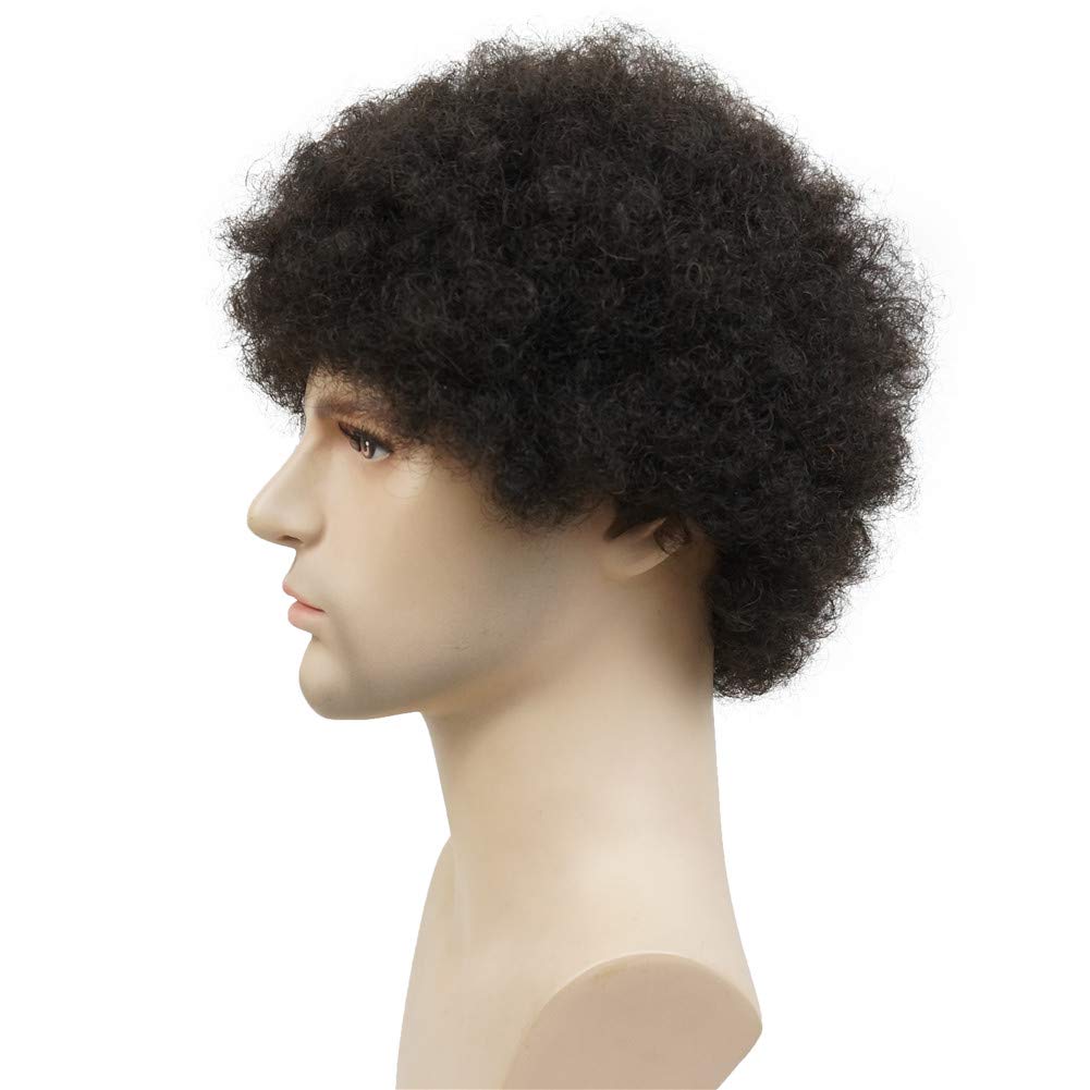 Aimole Afro Short Curly Wigs 100% Human Hair Wig for Black Women or Men African American Full Wig (1B)