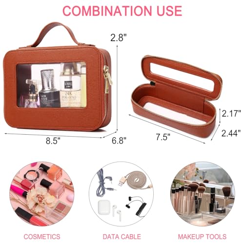 Pinkmik Clear Makeup Bag Portable Brush Bag transparent Travel Cosmetic Case Clear Toiletry Makeup Bag with Zipper for Women (B/Brown,slim)