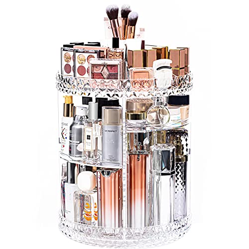 DreamGenius Makeup Organizer, 360 Degree Rotating Perfume Organizer, Adjustable Makeup organizers and storage with 3 Layers, Fits Makeup Brushes Lipsticks and Jewelry, Clear Acrylic