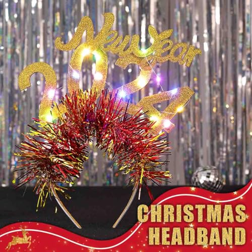 Zoestar Light up New Year Headbands Glowing 2024 Hair Bands Costume Holiday Party Hair Accessories Women and Girls